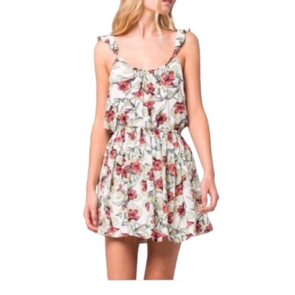 Free People Floral Mini Dress in White with Pink Flowers